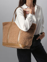 Schoudertas Le Cabas L Shearling En Leder Vanessa bruno Bruin cabas 15V40409-vue-porte