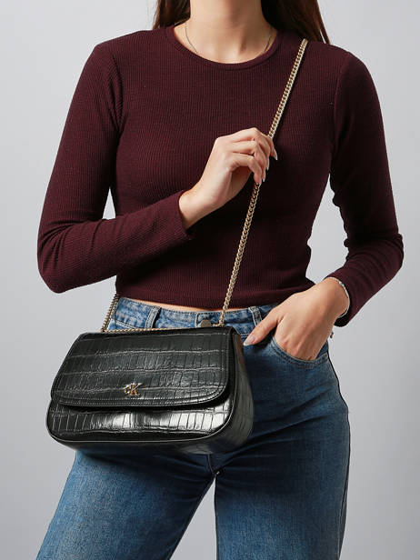 Cross Body Tas Croc Embossed Mono Calvin klein jeans Zwart croc embossed mono 4F3284G ander zicht 1