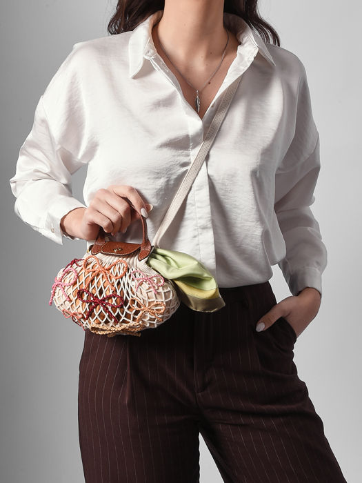 Longchamp Le pliage filet raphia Clutch Beige