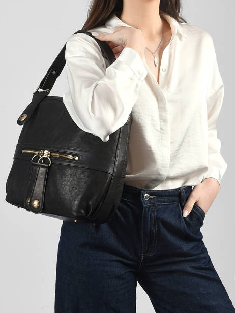 Schoudertas Nomade Leder Gerard darel Zwart midday B402 ander zicht 1